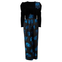 Louis Féraud Women's Black Velvet Floral Pattern Jacket & Strapless Gown