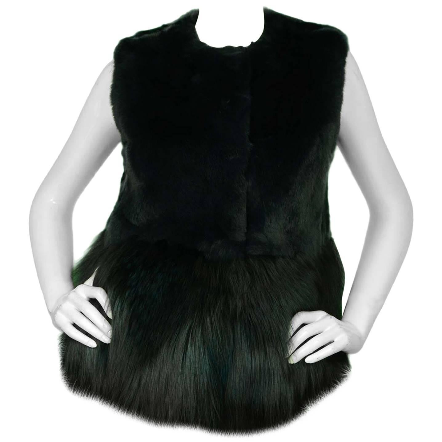 Co Bottle Green Fox and Rabbit Fur Vest Sz Small rt. $3, 500