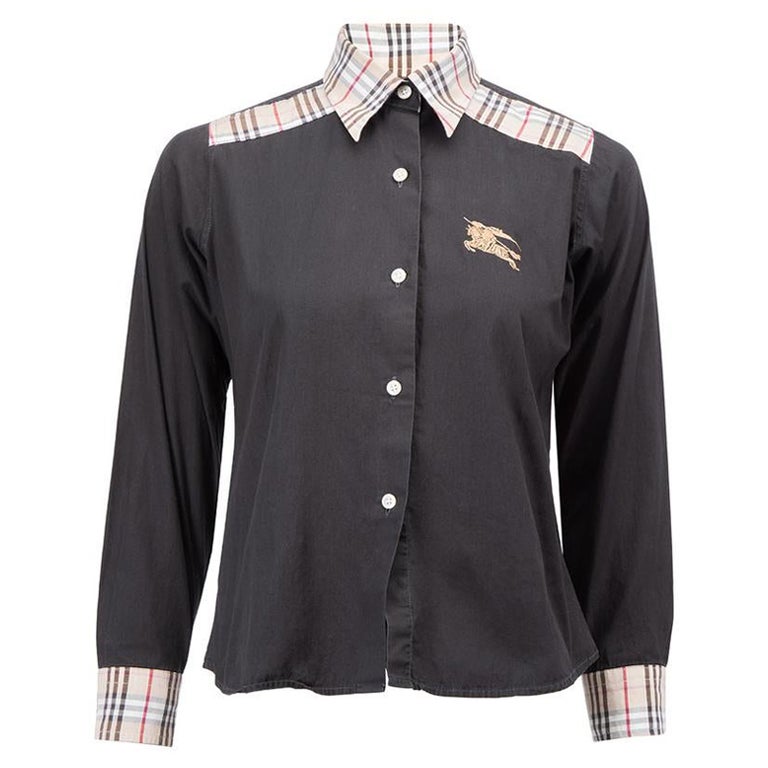 Chemise boutonnée Burberry noire à bordure en tartan pour femmes En vente  sur 1stDibs