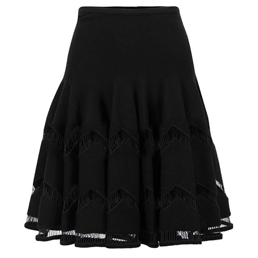 Alaïa Women's Black Wool Knitted Zigzag Flared Skirt For Sale at 1stDibs