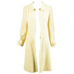 Vintage Chanel Yellow White Tweed Zipped Front Split Long Structured Coat SZ 40