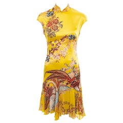 Roberto Cavalli yellow floral printed silk cheongsam-style mini dress, ss 2003