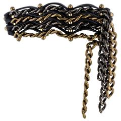 Lanvin Mixed Media Leather Chain Link Choker Necklace in Dust Bag