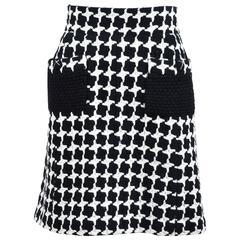 Chanel 07A Black White Wool Blend Tweed Houndstooth Knit A-Line Skirt Size 38