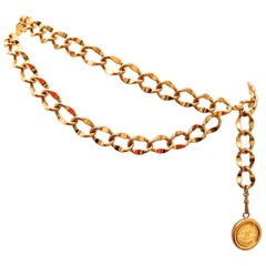 Chanel Gold Tone Metal Belt w/ Iconic CC Medallion For Sale at 1stDibs