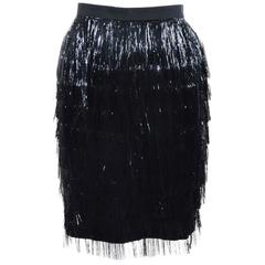 Balenciaga Black Silk Blend Metallic "Techno Fringe" Pencil Skirt Size 40