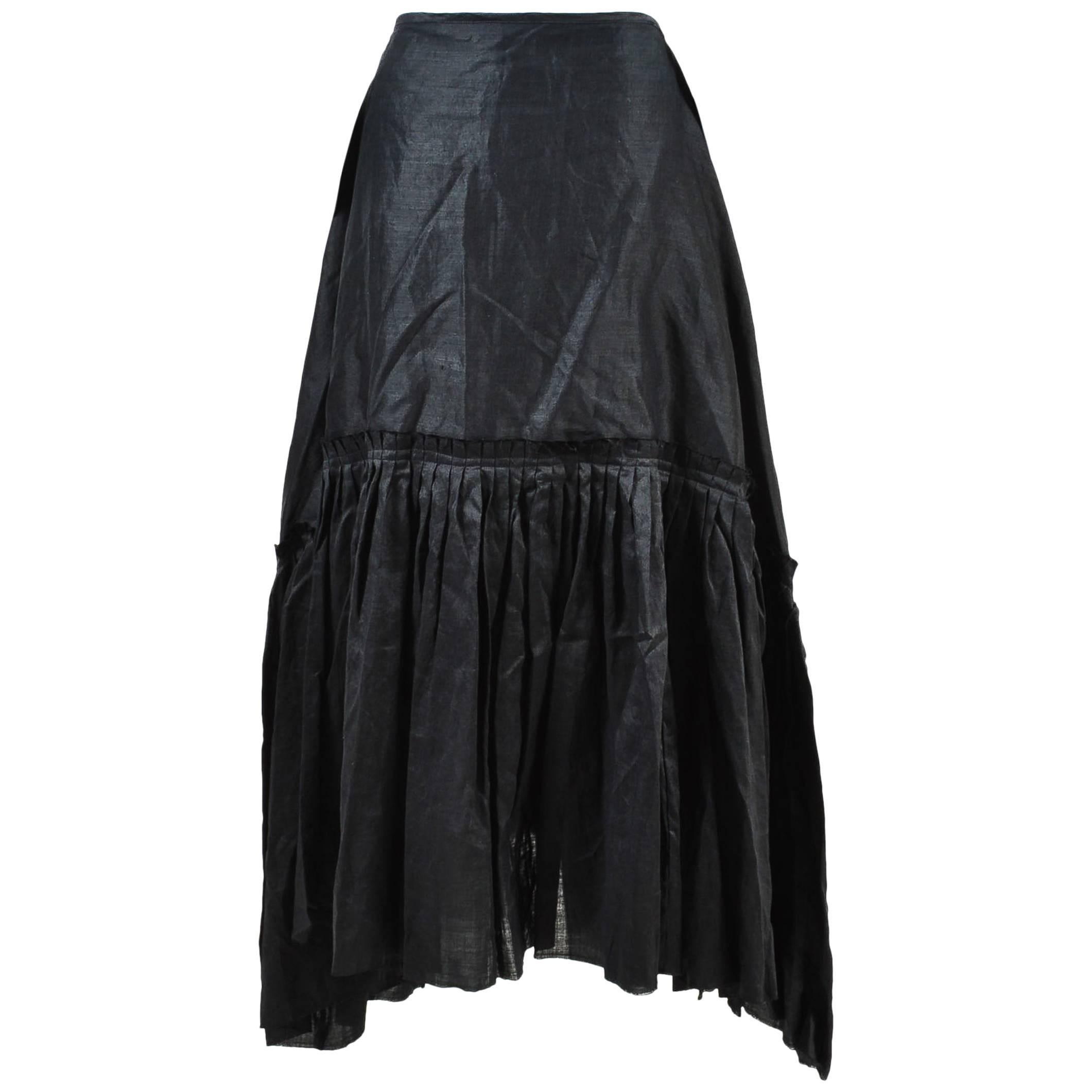 Junya Watanabe Comme des Garcons New w/Tag Black Linen Tiered Pleated Skirt SZ M For Sale