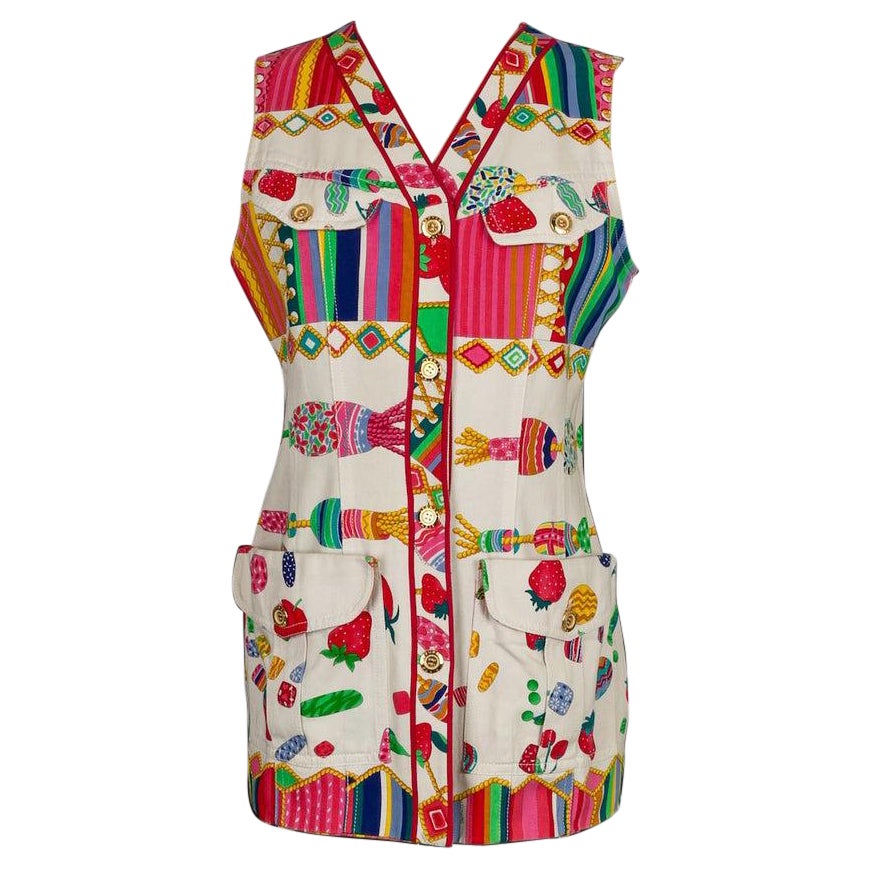 Leonard Top Cotton Tunic Printed with Sweets and Fruits For Sale