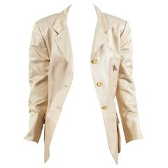 Vintage Hermes Khaki Cotton Silk Button Tailored Utility Jacket Size 44