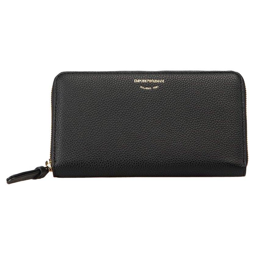 Emporio Armani Women's Black Leather Continental Wallet For Sale