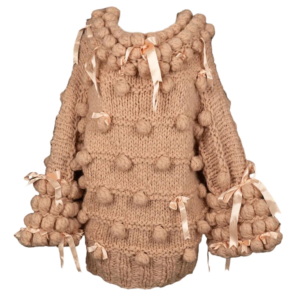 Galliano Pink Wool Sweater with Pompoms and Ribbons