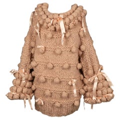 Galliano Pink Wool Sweater with Pompoms and Ribbons