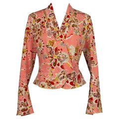 Galliano Pink Cotton Jacket Printed with Flowers