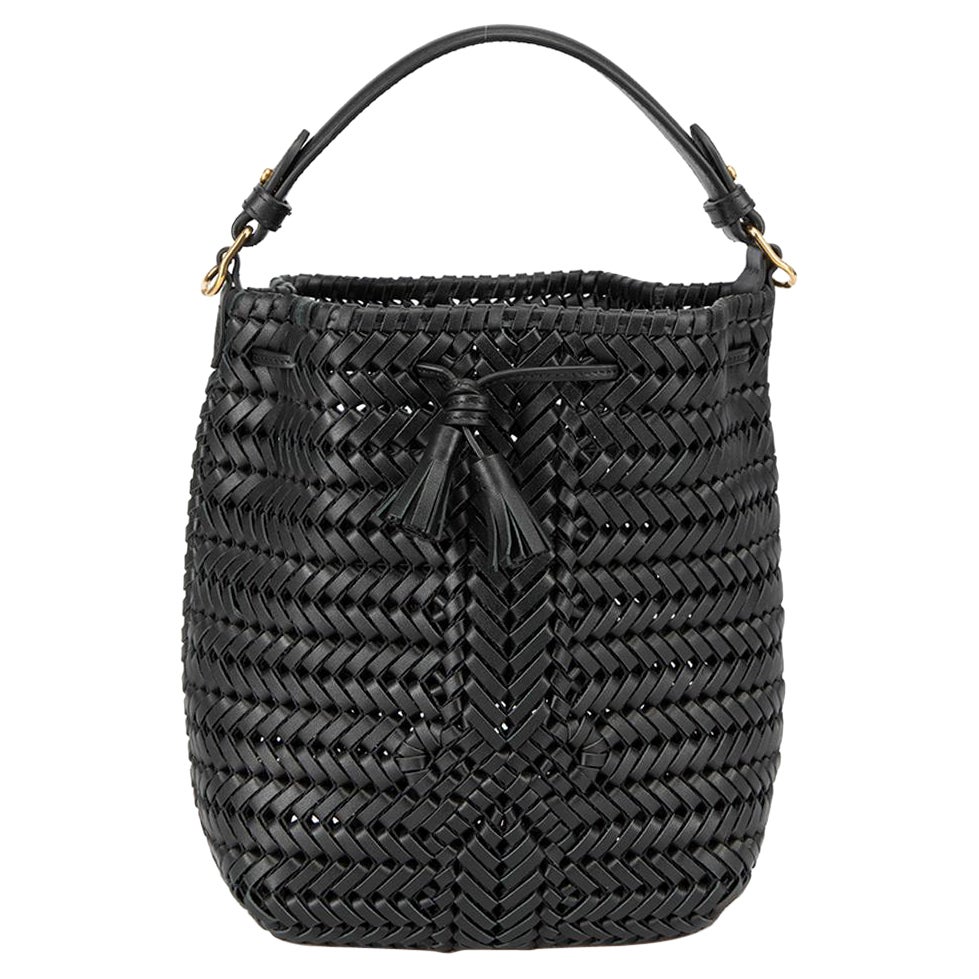 Anya Hindmarch Women's Black Leather Neeson Weaved Bucket Bag For Sale