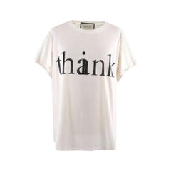 Gucci Thank/Think Printed Cream Cotton T-Shirt
