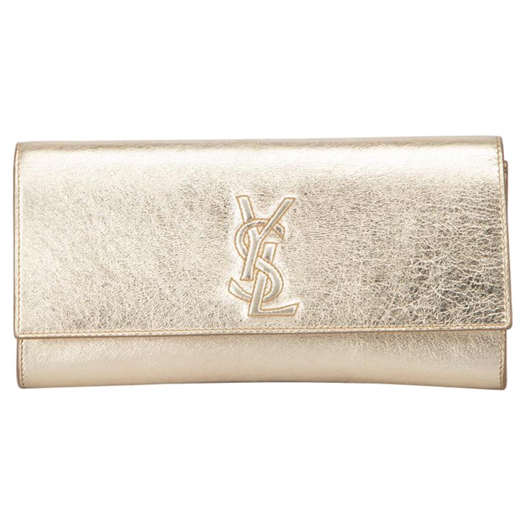 Saint Laurent Women's Gold Leather Metallic Flap Clutch For Sale