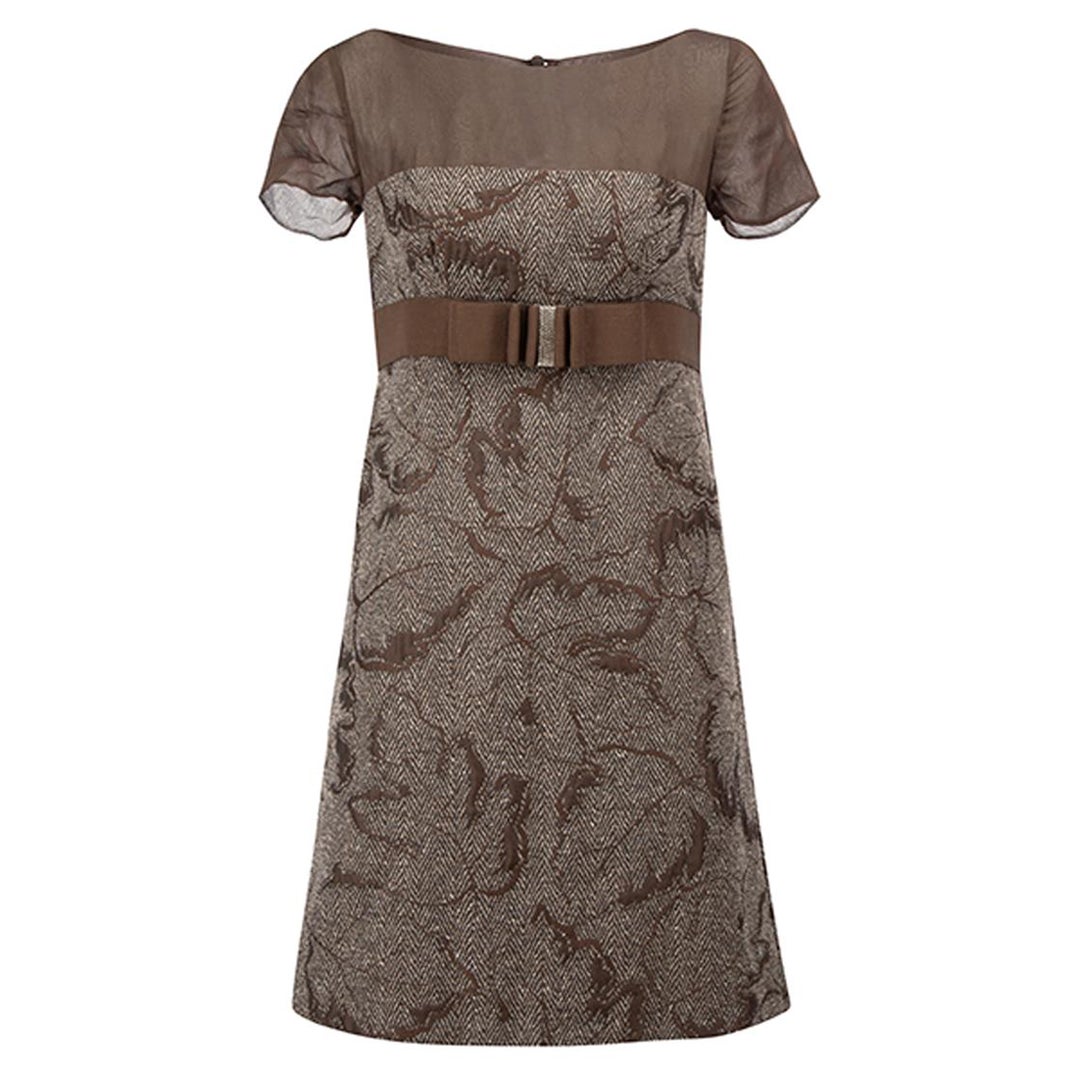 Valentino Braunes kurzärmeliges Kleid mit Schleifendetail für Damen im Angebot