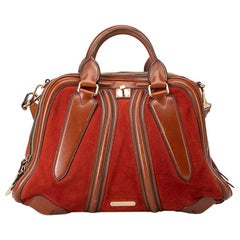 Burberry Women's Burnt Orange & Brown Shrimpton Panelled Satchel Crossbody Bag