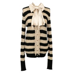 Chanel Striped Cashmere Cardigan with a Silk Scarf
