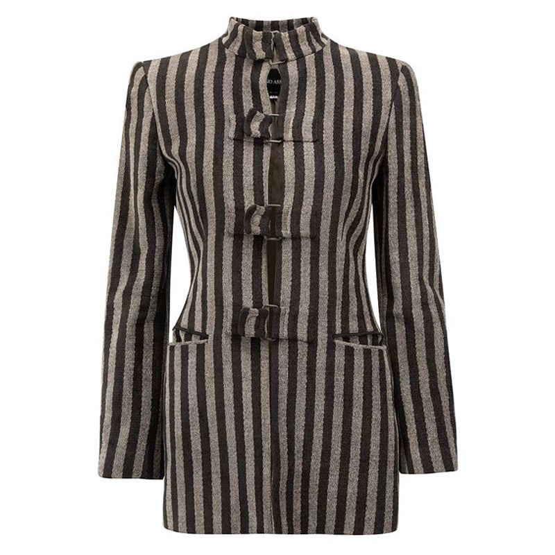 Emporio Armani Women's Vintage Grey Striped Jacket For Sale at 1stDibs