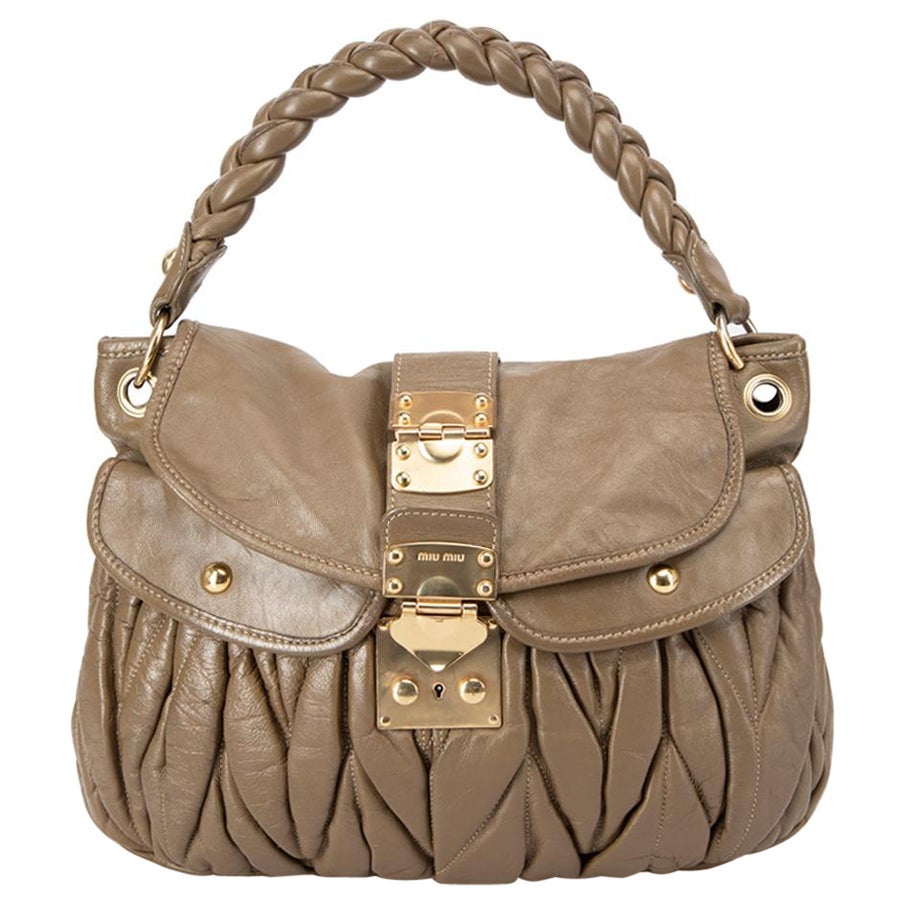 Miu Miu Women's Brown Nappa Leather Coffer Matelasse Hobo Bag For Sale