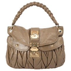 Used Miu Miu Women's Brown Nappa Leather Coffer Matelasse Hobo Bag