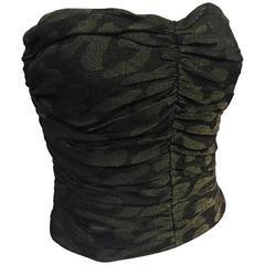 Vintage 1980s Judy Hornby Ruched Camouflage Lamé Strapless Bustier 