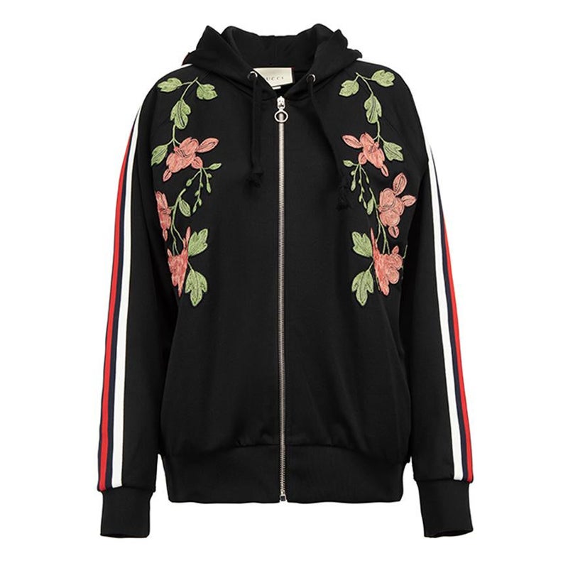 Gucci Women's Black Embroidered Hood Track Jacket