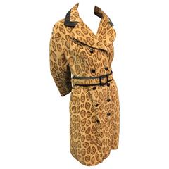 Vintage 1960s Leopard Print Suede and Leather Trimmed Belted Trench Coat