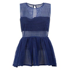 Self-Portrait Women's Blue Crochet Broderie Anglaise Peplum Top