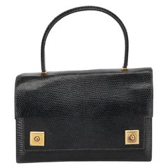 Hermès Damen Vintage 1956 Schwarzes Eidechsenleder Piano Top Handle Tasche