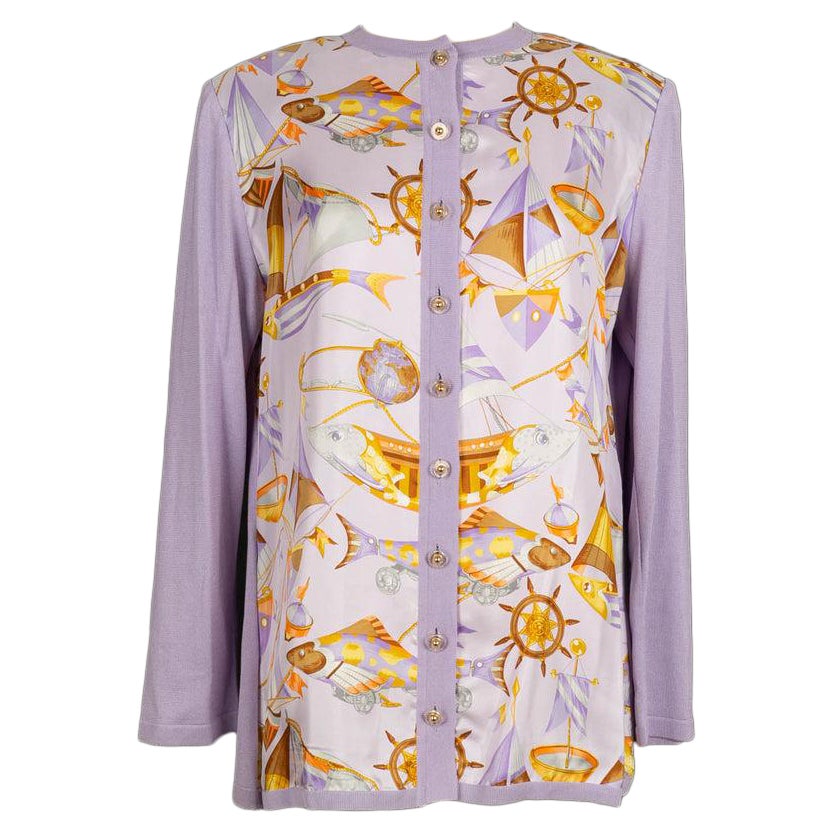 Morabito Cardigan in Parma Color Cotton and Silk Printed with Marine Pattern For Sale