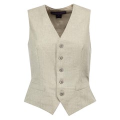 Ralph Lauren Damenmantel aus grauer Wolle mit Juwelenbesatz und Knöpfen an der Taille