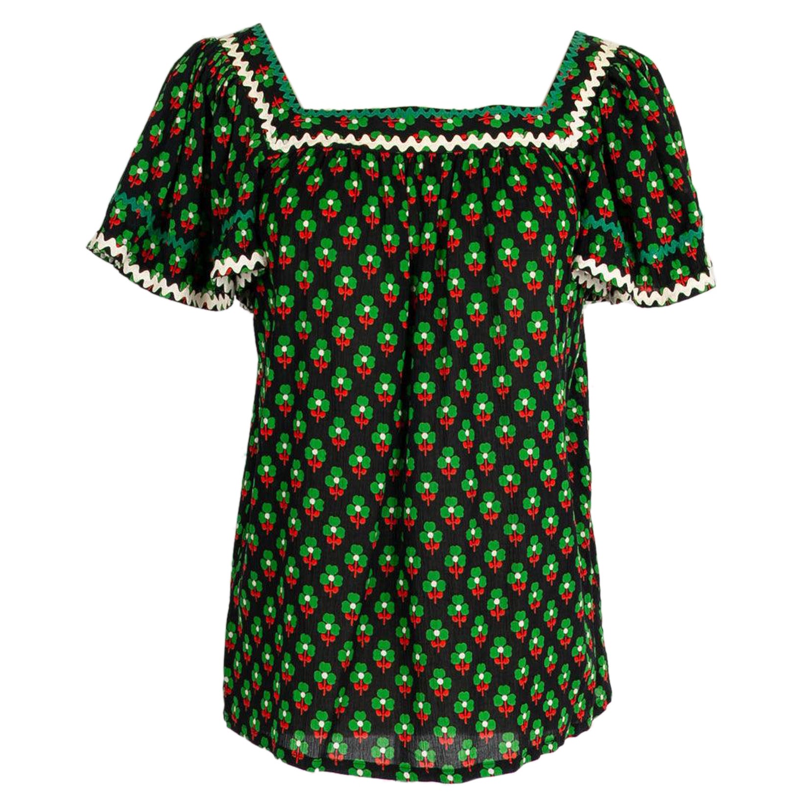 Yves Saint Laurent Black and Green Cotton Top