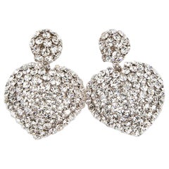 Alessandra Rich Women's Sliver Crystal Heart Clip on Earrings