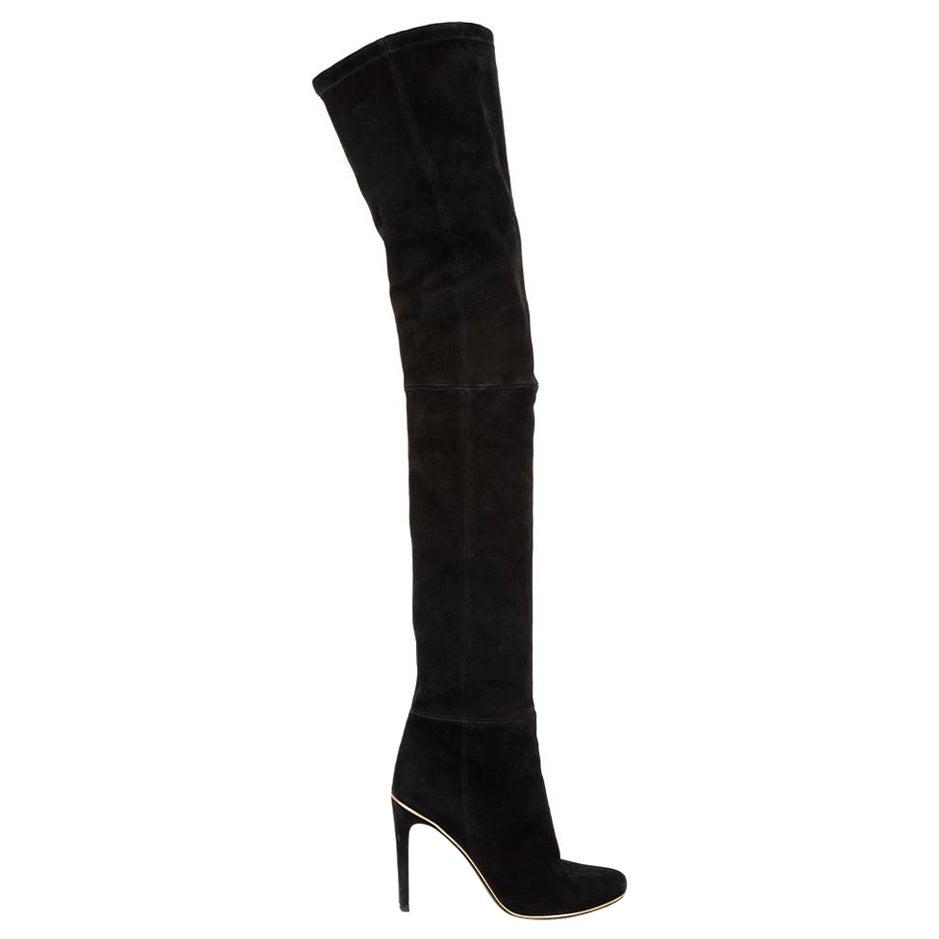 Balmain Women's Black Suede Thigh High Heeled Boots For Sale at 1stDibs
