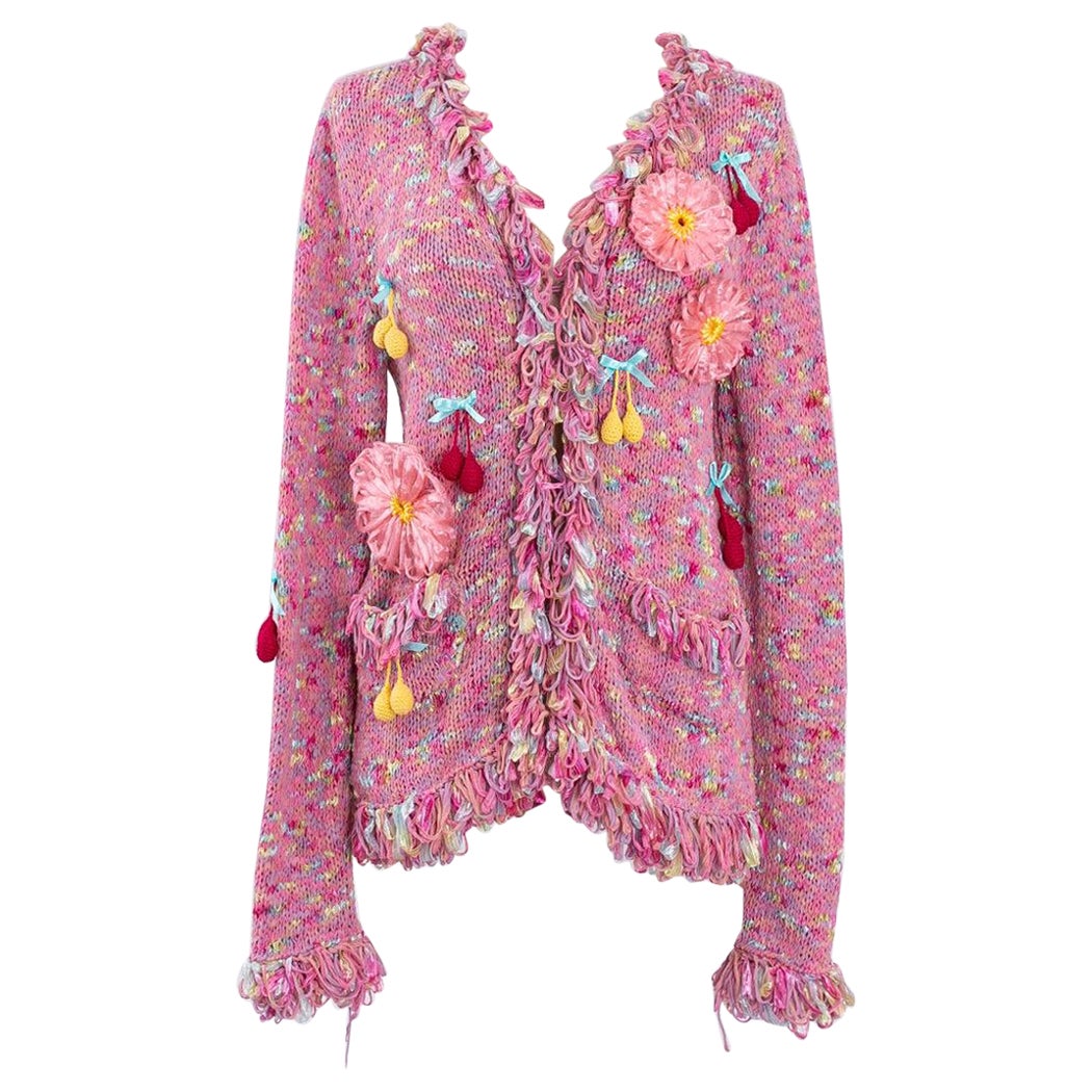 John Galliano Pink Cotton Cardigan Trimmed with Ribbons For Sale at 1stDibs
