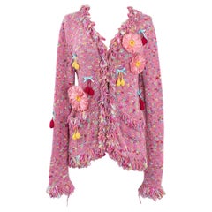John Galliano Pink Cotton Cardigan Trimmed with Ribbons