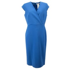 Max Mara Women's Vintage Blue V Neck Knee Length Dress