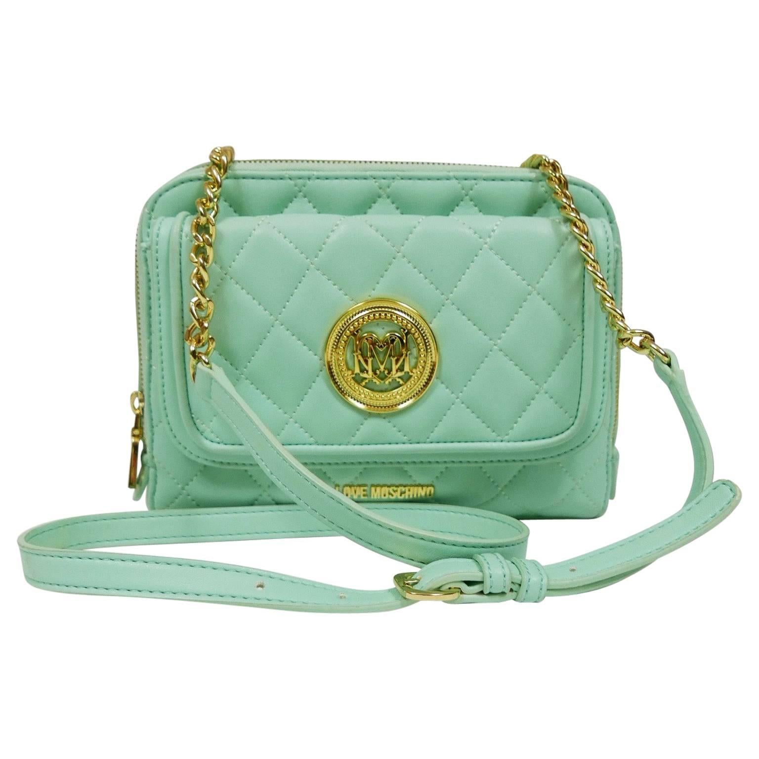 Love Moschino Mint Green Quilted Chain Strap Soulder Bag