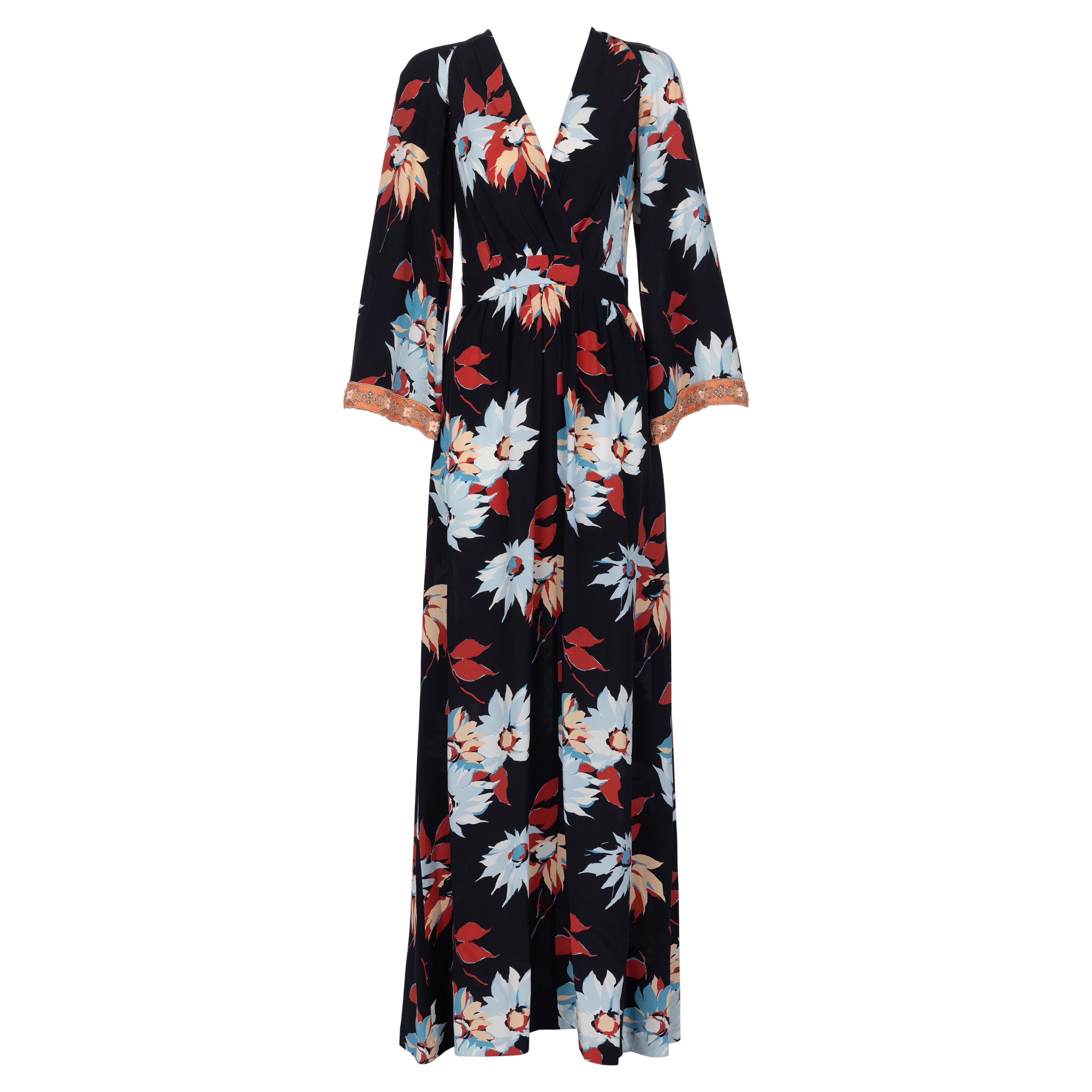 Etro Floral Beaded Trim Maxi Dress For Sale