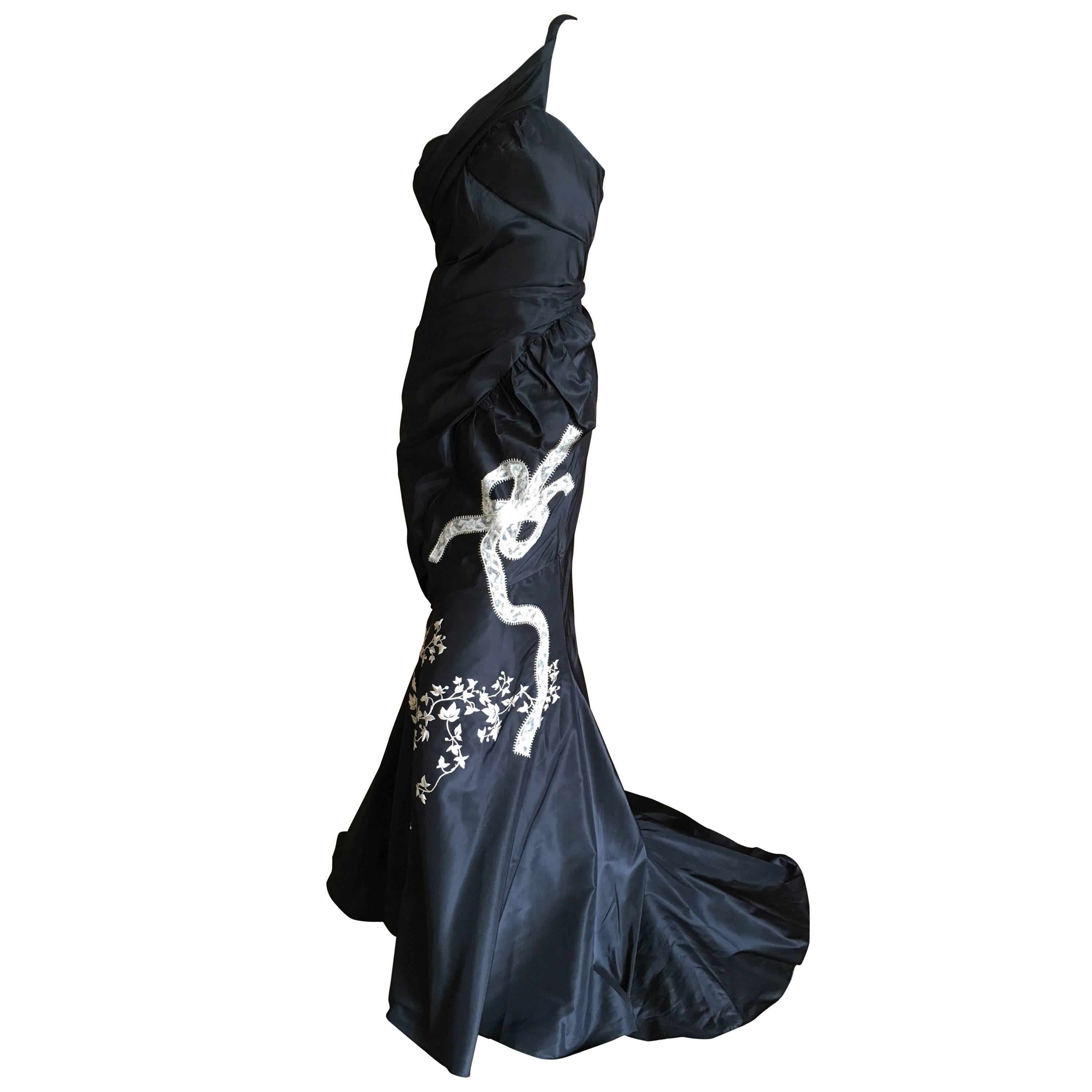 John Galliano One Shoulder Evening Dress with Train For Sale