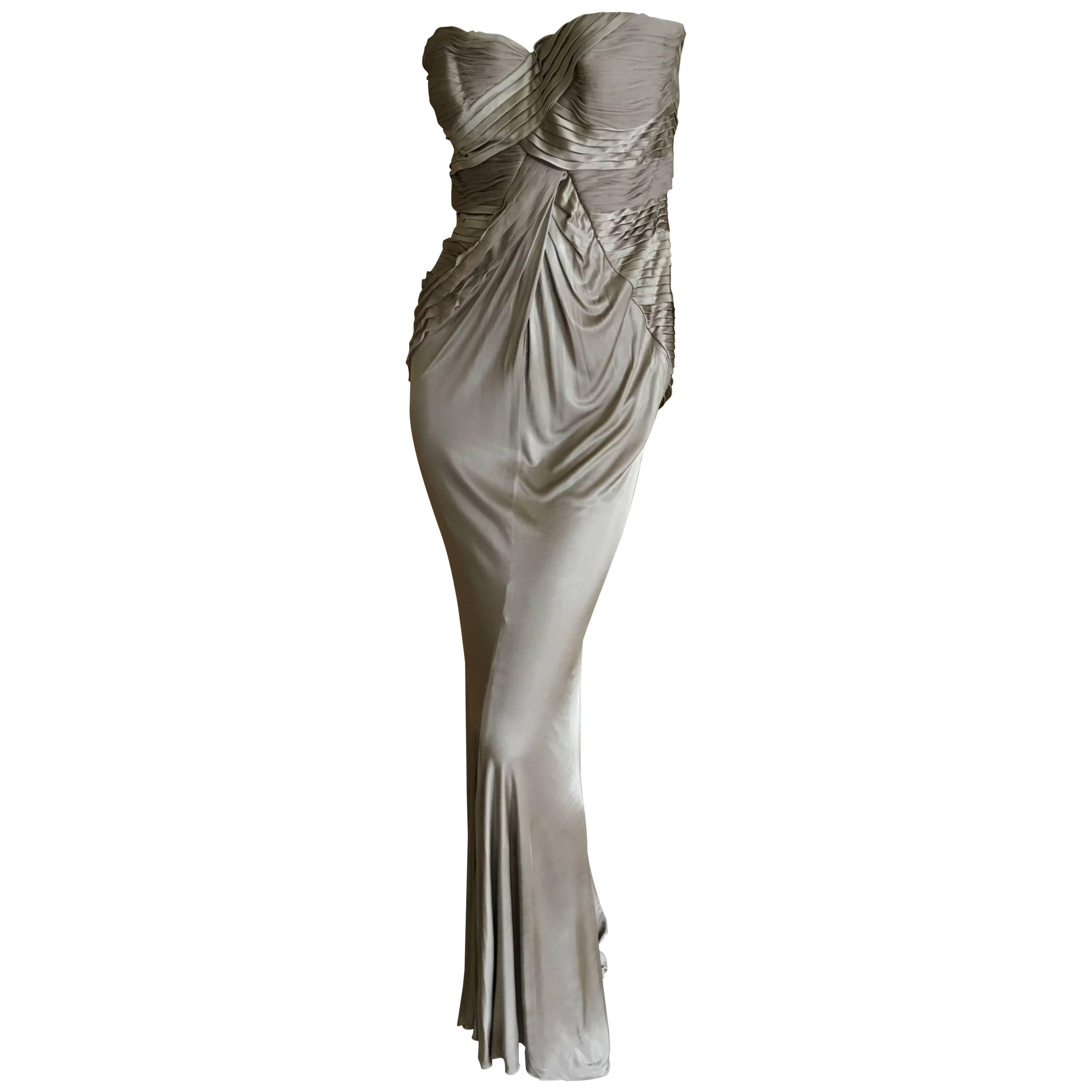 Versace Vintage Pleated Strapless Evening Dress For Sale