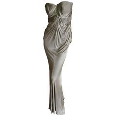 Versace Vintage Pleated Strapless Evening Dress