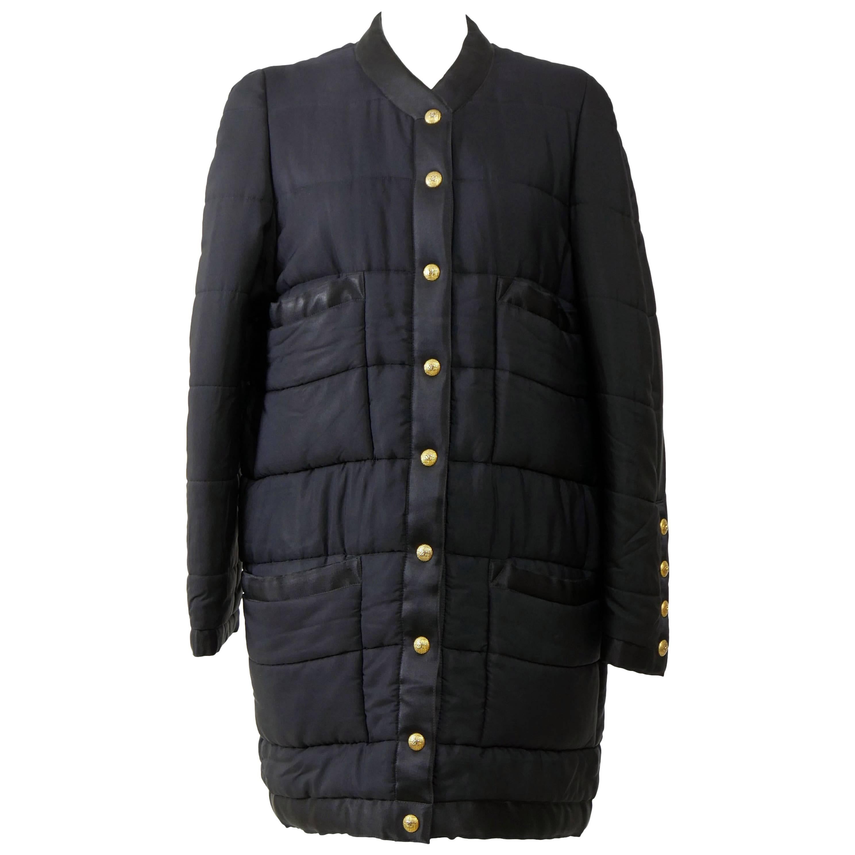 1990s CHANEL Quilted Puffer Black Coat