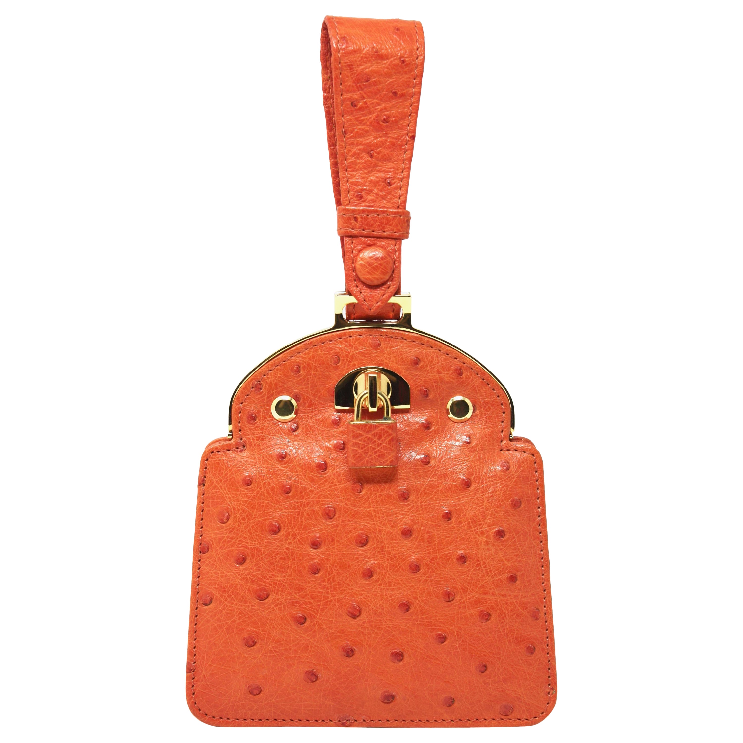 Orange Ostrich Print Crossbody Leather Handbags Classics Bag