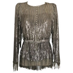 Top Louis Féraud Haute Couture con paillettes e frange di perle