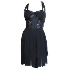 Versace Silk & Laser Cut Patent Corset Dress. 3