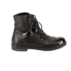 Chanel Women's Black Military Style Lace Up Boots