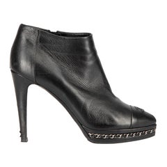 Chanel Women's 2014 Black Leather Interlocking CC Ankle Boots